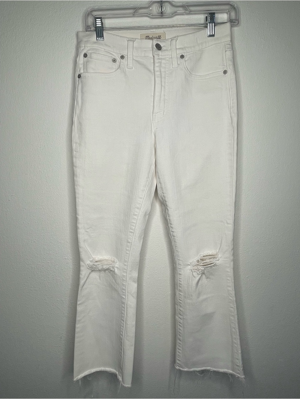 Madewell Women's Cali Demi Boot Jeans in White size 27 Stretch‎ Denim Distressed
